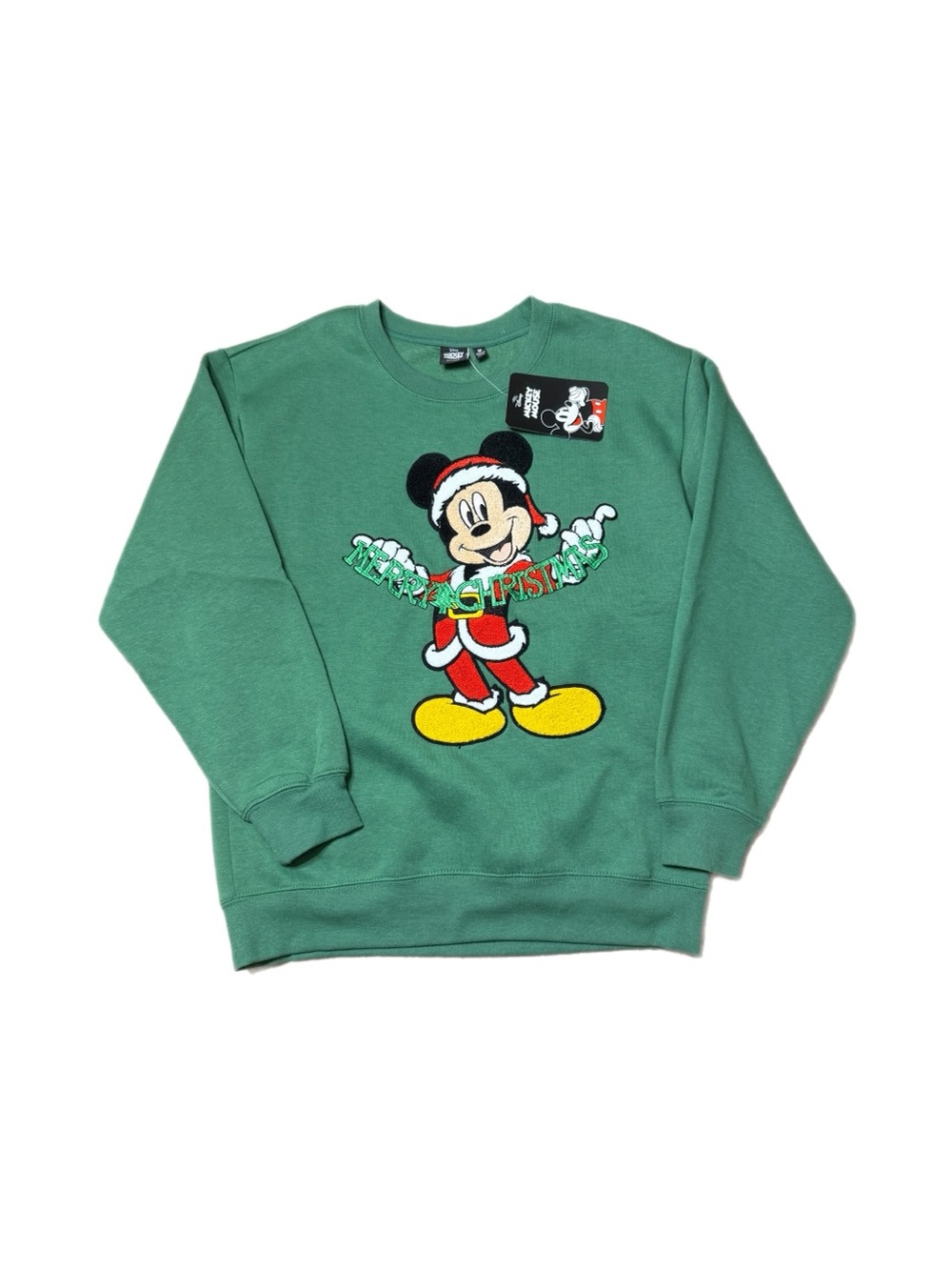 Disney NWT Mickey Mouse Green Holiday Christmas Sweatshirt Crew Neck Size M